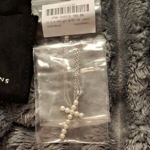 Ross-Simons Silver and Pearl Cross Pendant Necklace